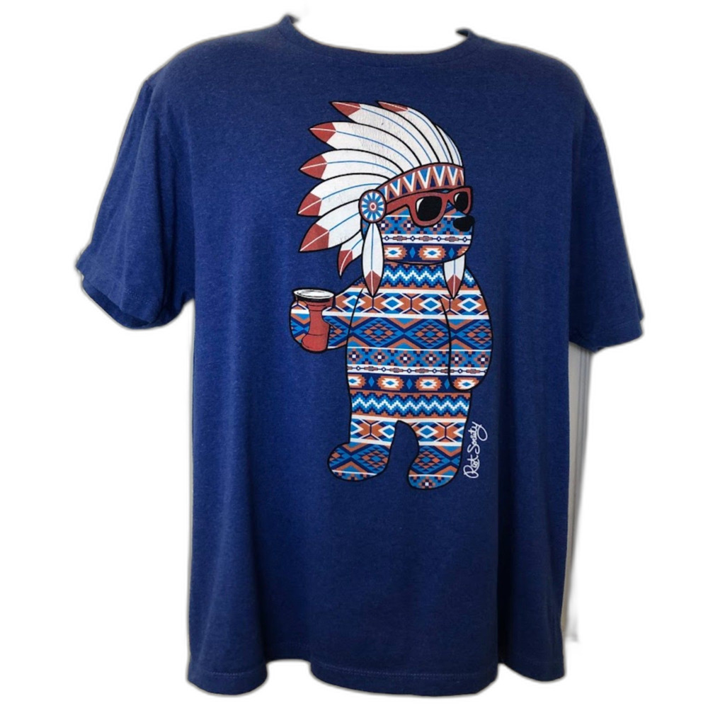 Riot Society Men's Unisex Blue Graphic Tee T-shirt Large Indian Chief Comfot